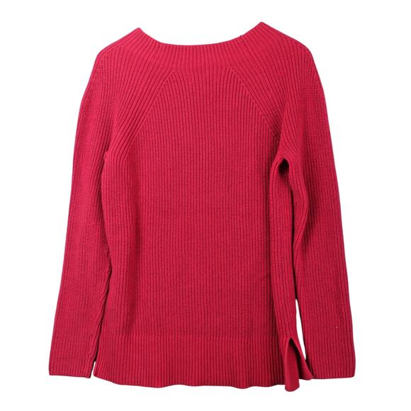 Lands End Women's Sweater Medium Red Pink Knit Cotton/Acrylic - Picture 2 of 7